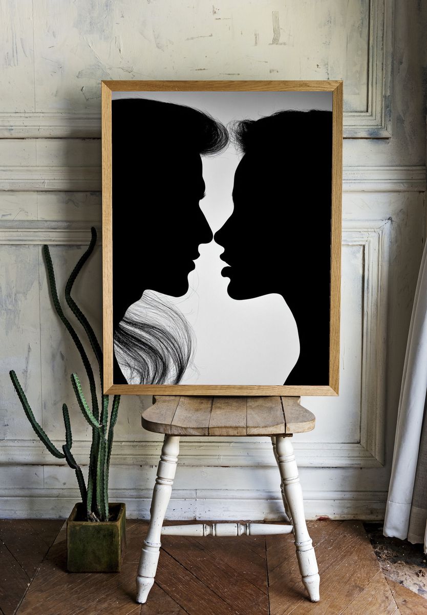 Silhouette Lovers Black-White Poster. — room view 1