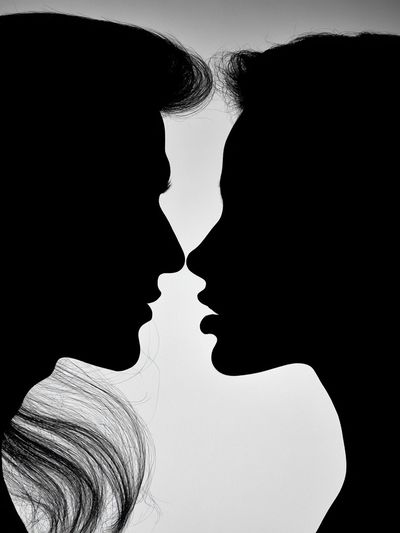 Silhouette Lovers Black-White Poster. poster