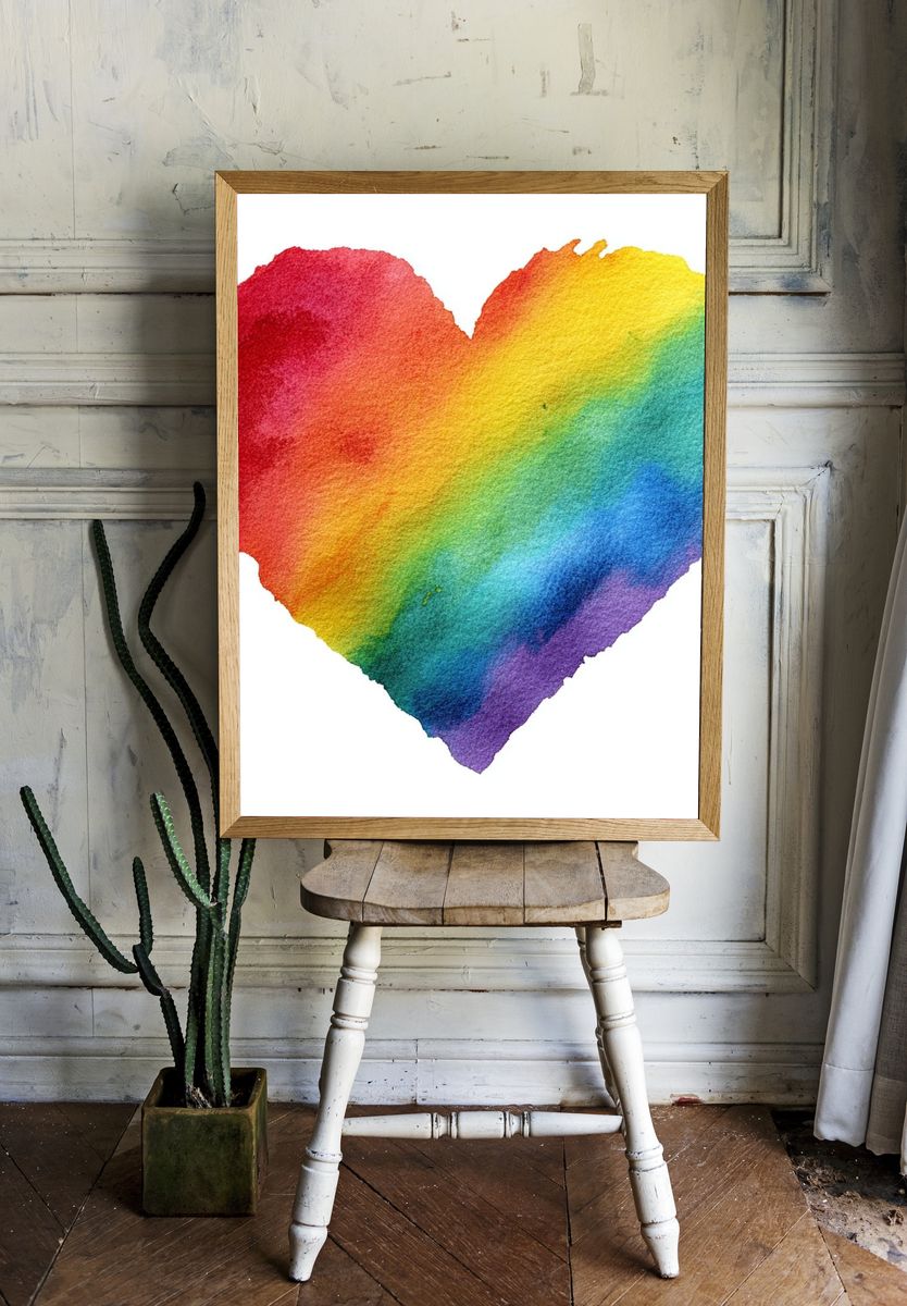 Rainbow Heart Watercolor Print. — room view 1