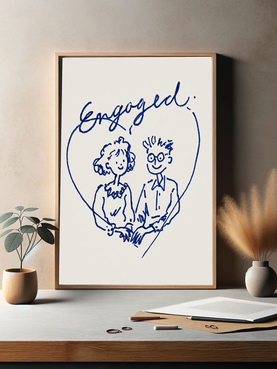Engaged Couple Line Art Print. — room view 2