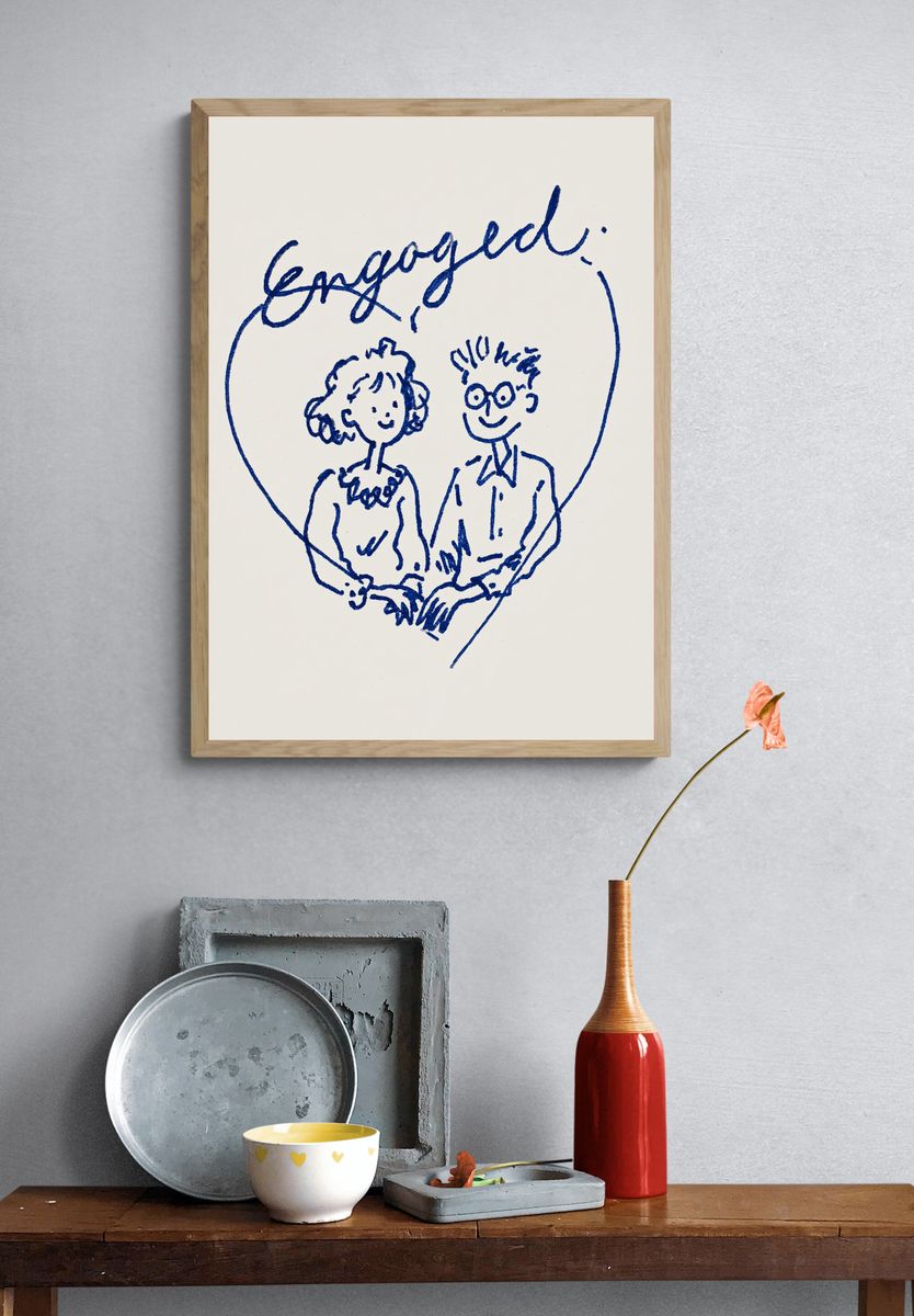 Engaged Couple Line Art Print. — room view 3