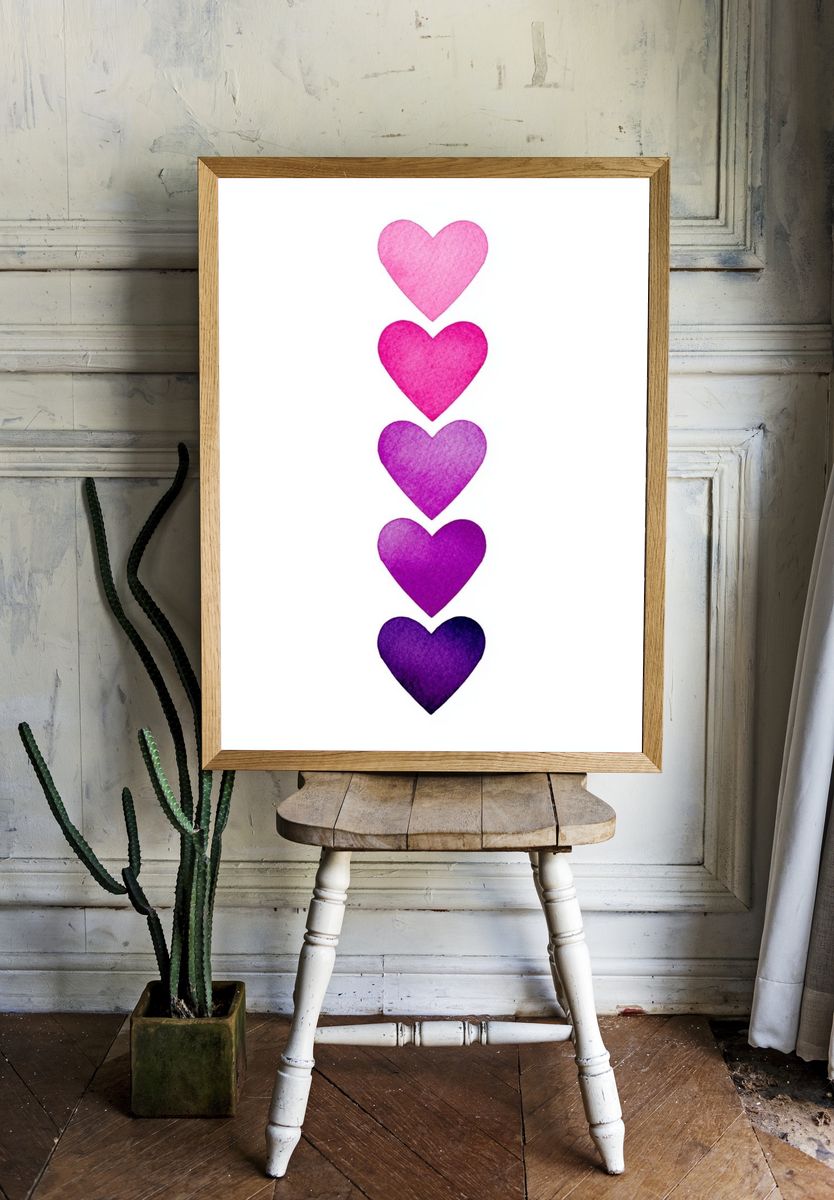 Pink Heart Stack Typography Print. room preview