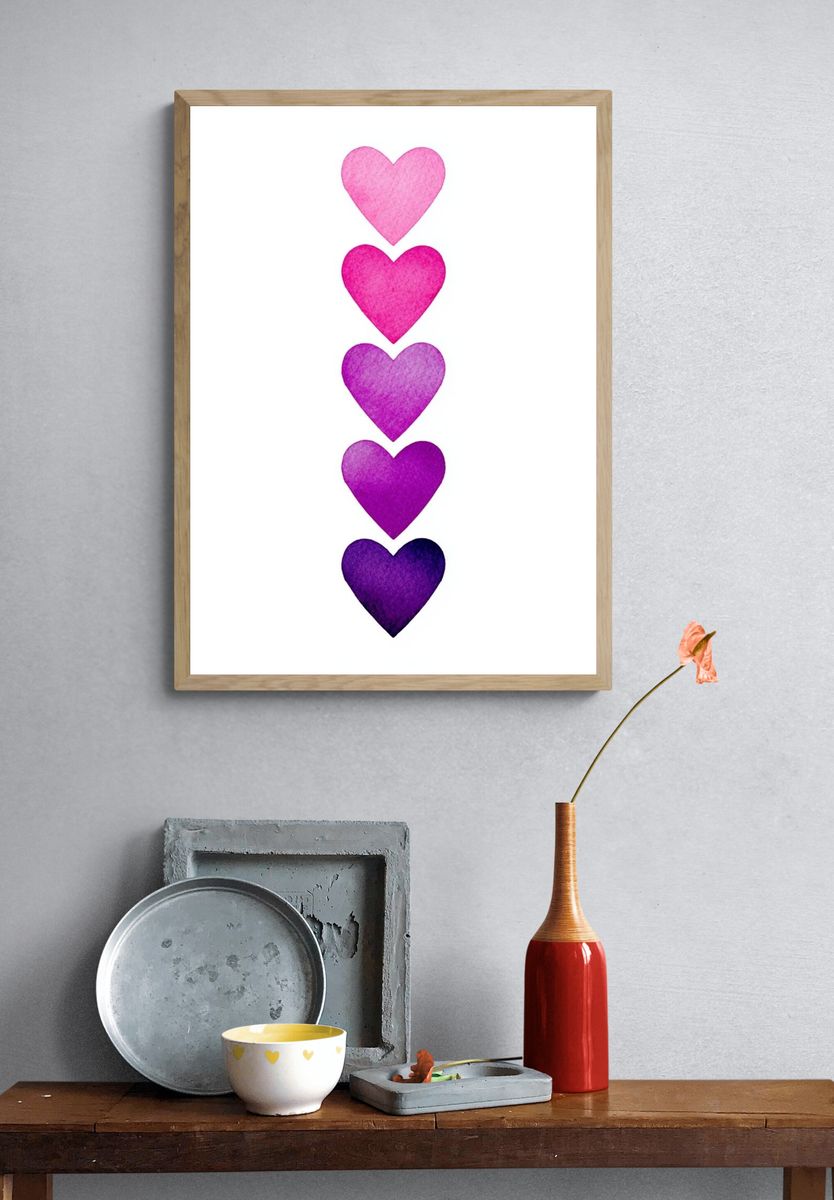 Pink Heart Stack Typography Print. — room view 3