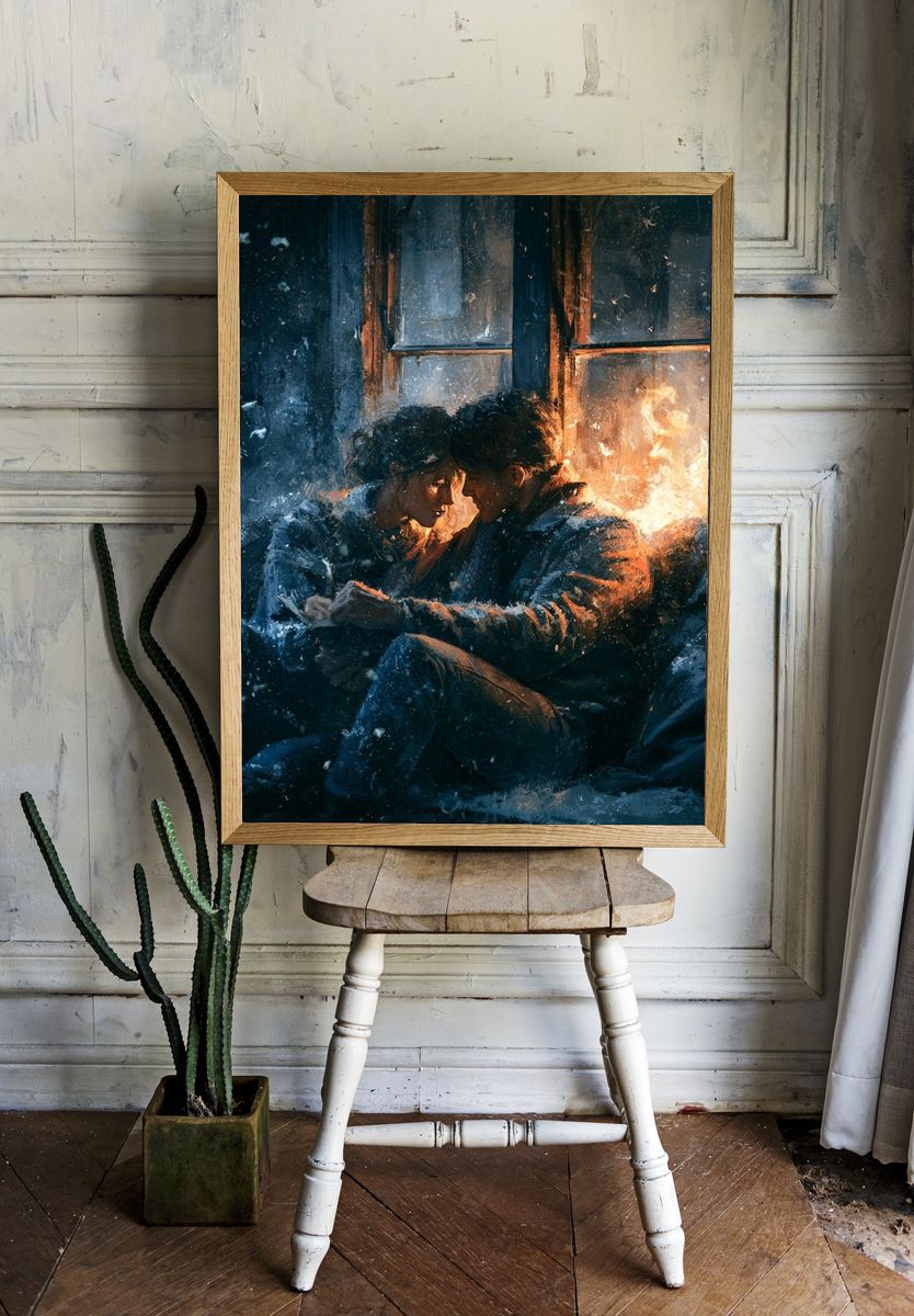 Winter Lovers by the Window Print. — room view 1