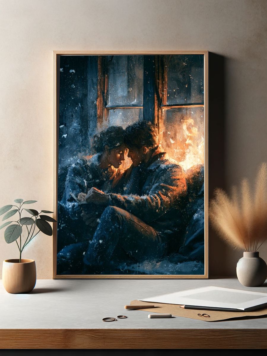 Winter Lovers by the Window Print. — room view 2