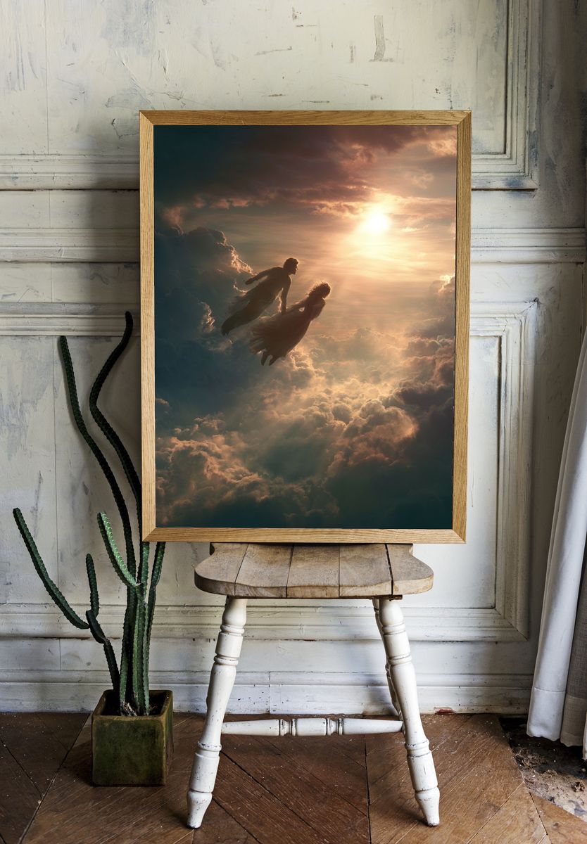Celestial Lovers in the Clouds Poster. — room view 1