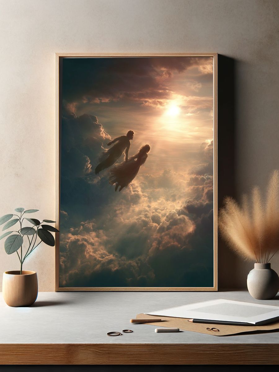 Celestial Lovers in the Clouds Poster. — room view 2