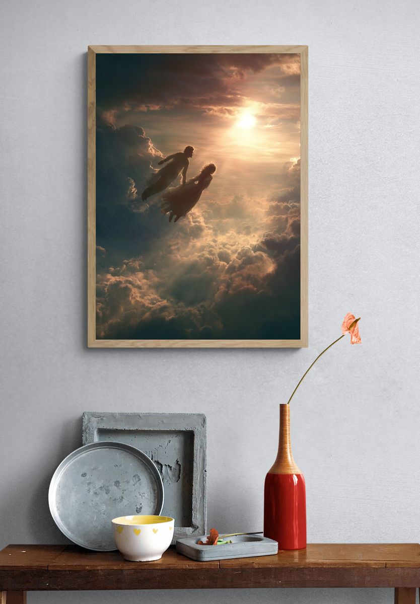 Celestial Lovers in the Clouds Poster. — room view 3