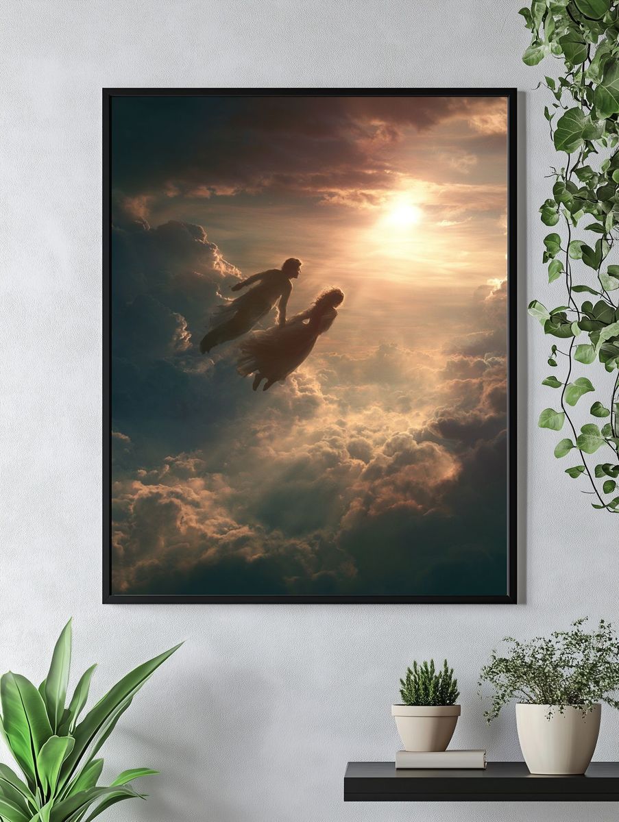 Celestial Lovers in the Clouds Poster. — room view 4