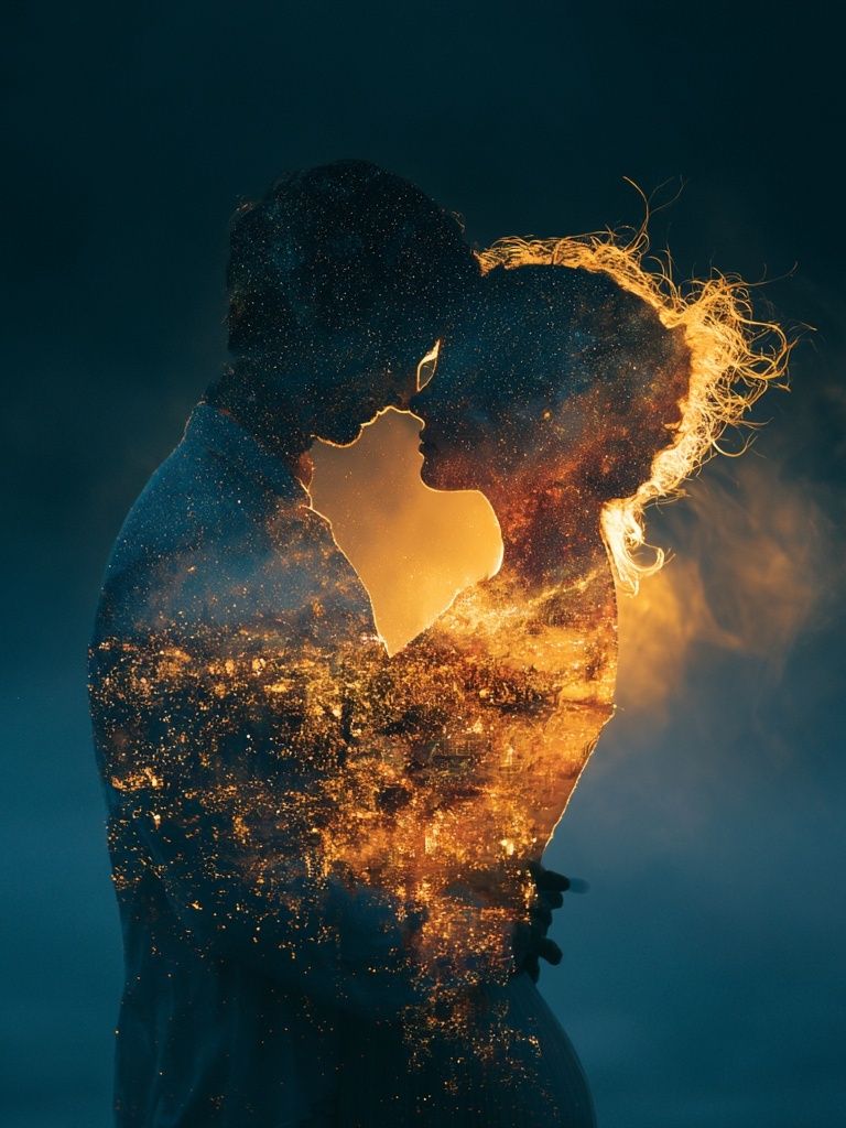Cosmic Lovers Silhouette Print. poster — love-romantic art