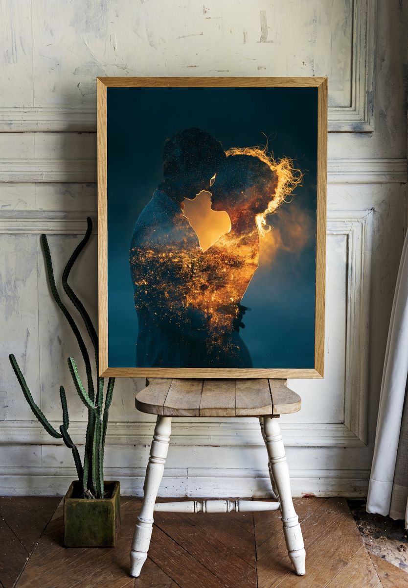 Cosmic Lovers Silhouette Print. — room view 1