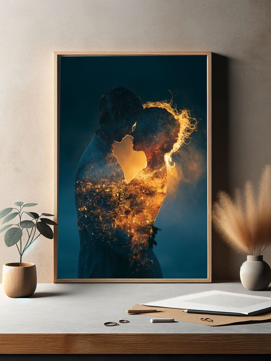 Cosmic Lovers Silhouette Print. — room view 2