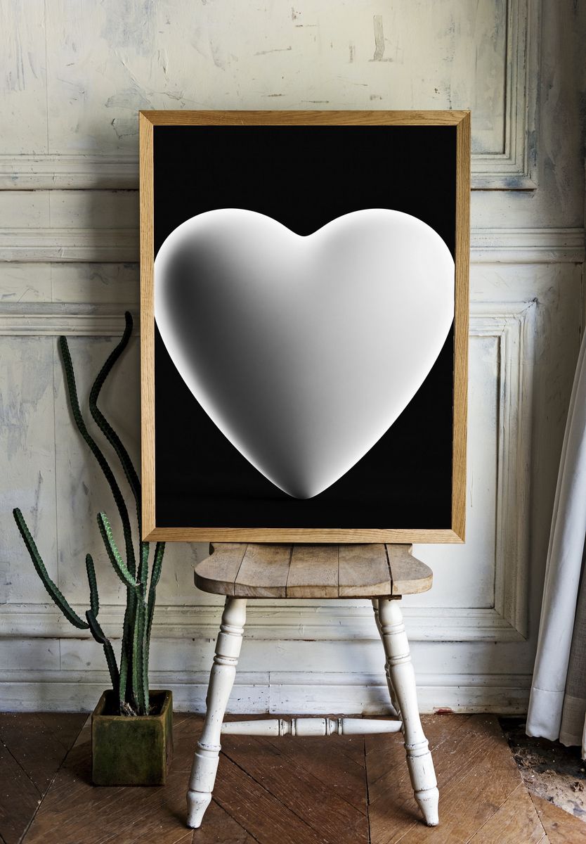 Floating Heart Black-White Poster. room preview