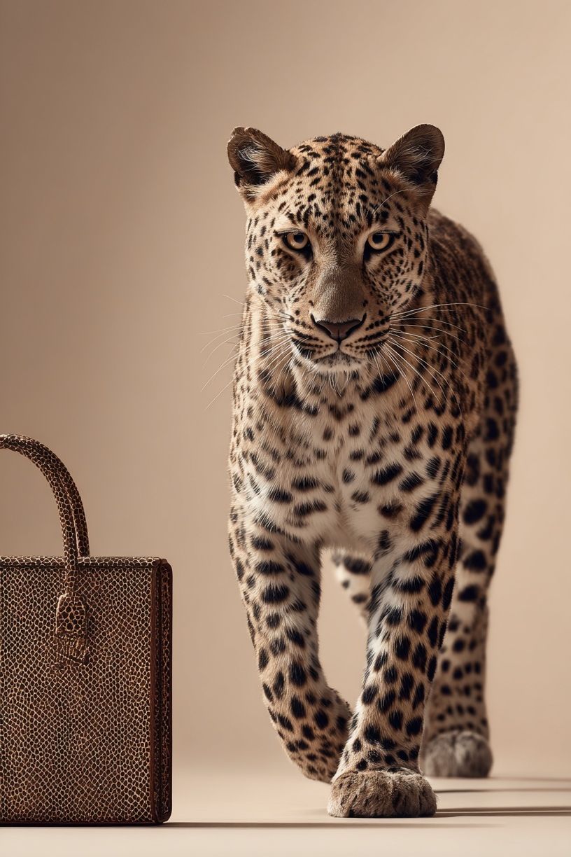 Leopard with Handbag Fashion Poster. poster — animals art
