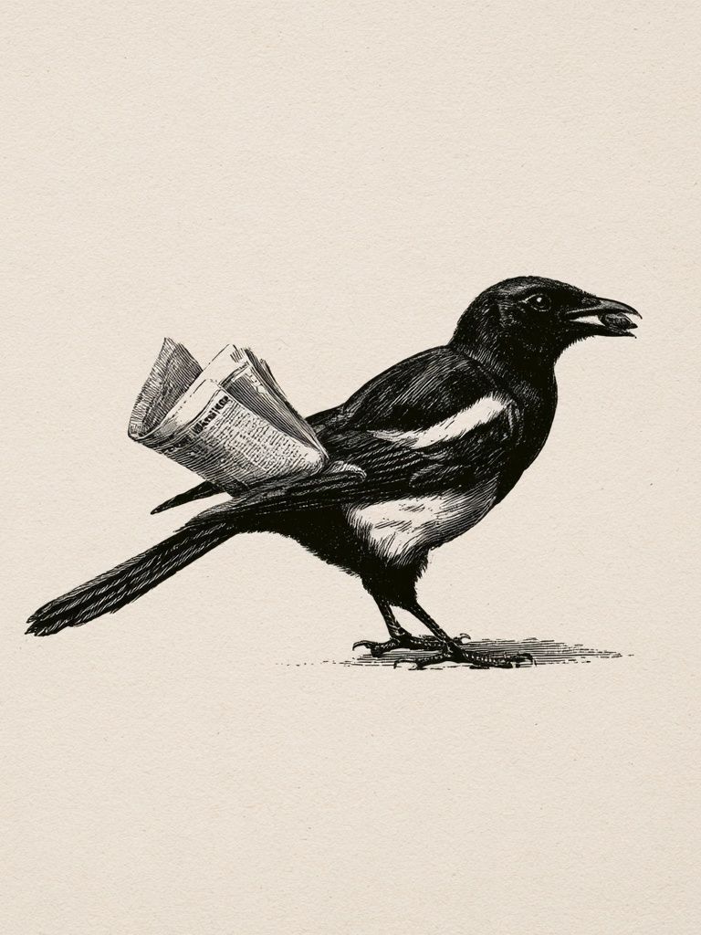 Magpie with Newspaper Illustration Poster. poster detail