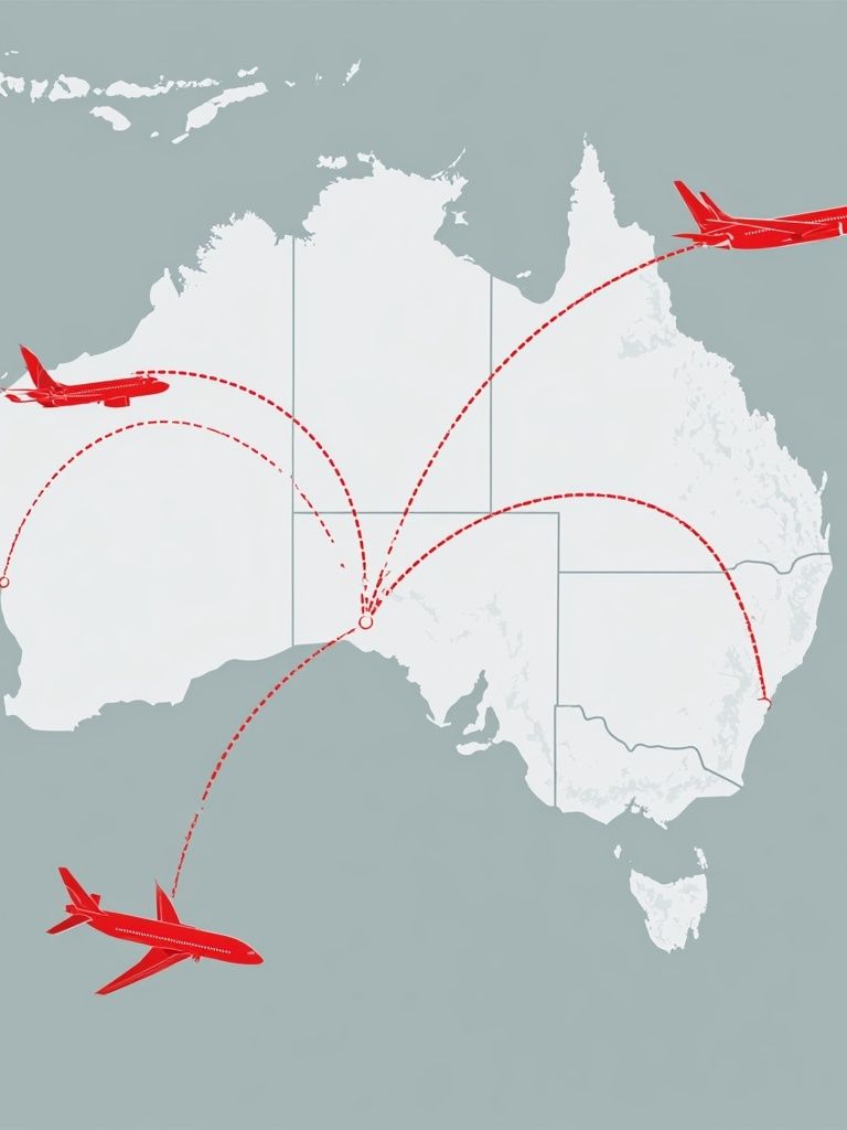 Australia Flight Routes Travel Print. poster — maps-travel art