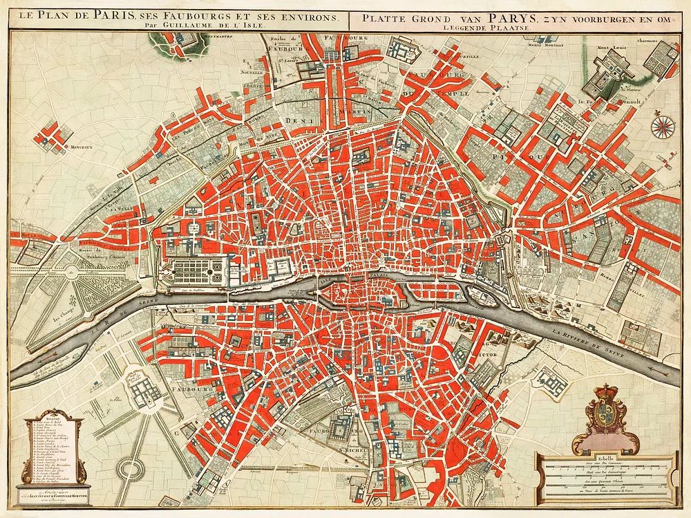 Plattegrond van Parijs (ca. 1721–1774). poster — maps-travel art