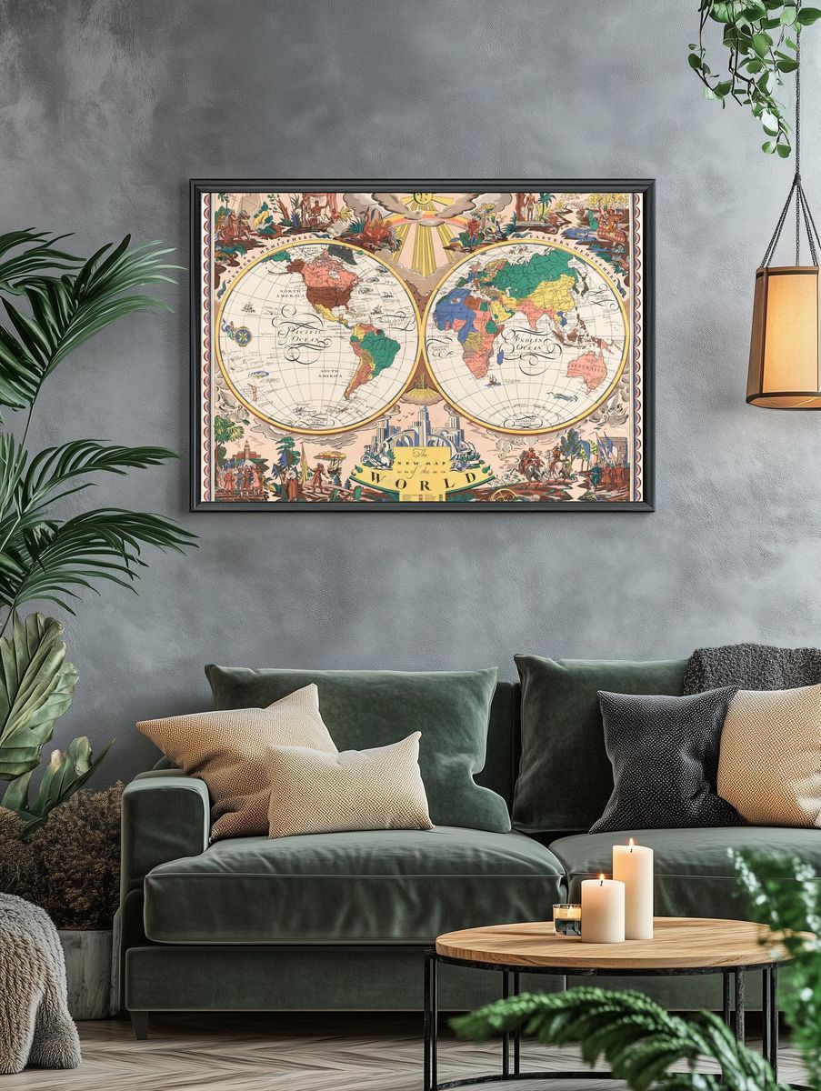 The New Map of the World — Vintage Print. — room view 4