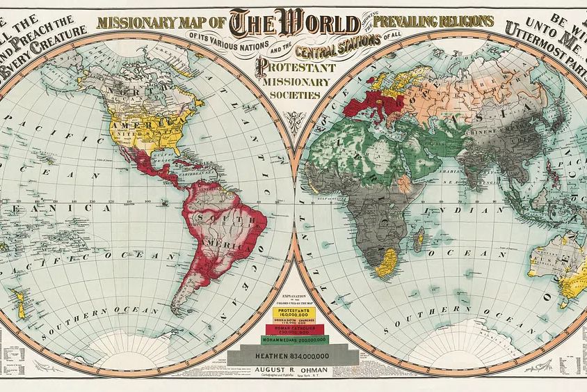 Missionary map world showing prevailing. poster detail
