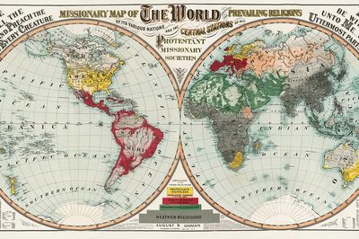 Missionary map world showing prevailing. poster