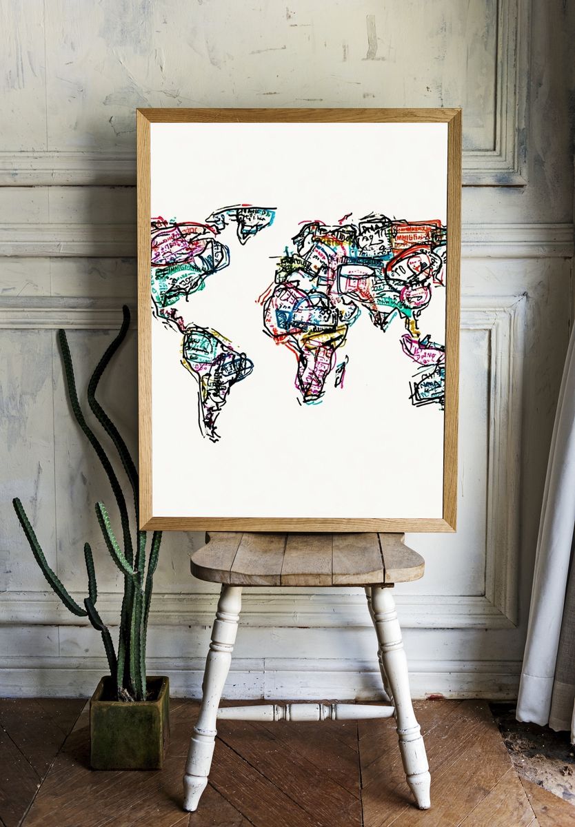 Hand-Drawn World Map Illustration Poster. room preview