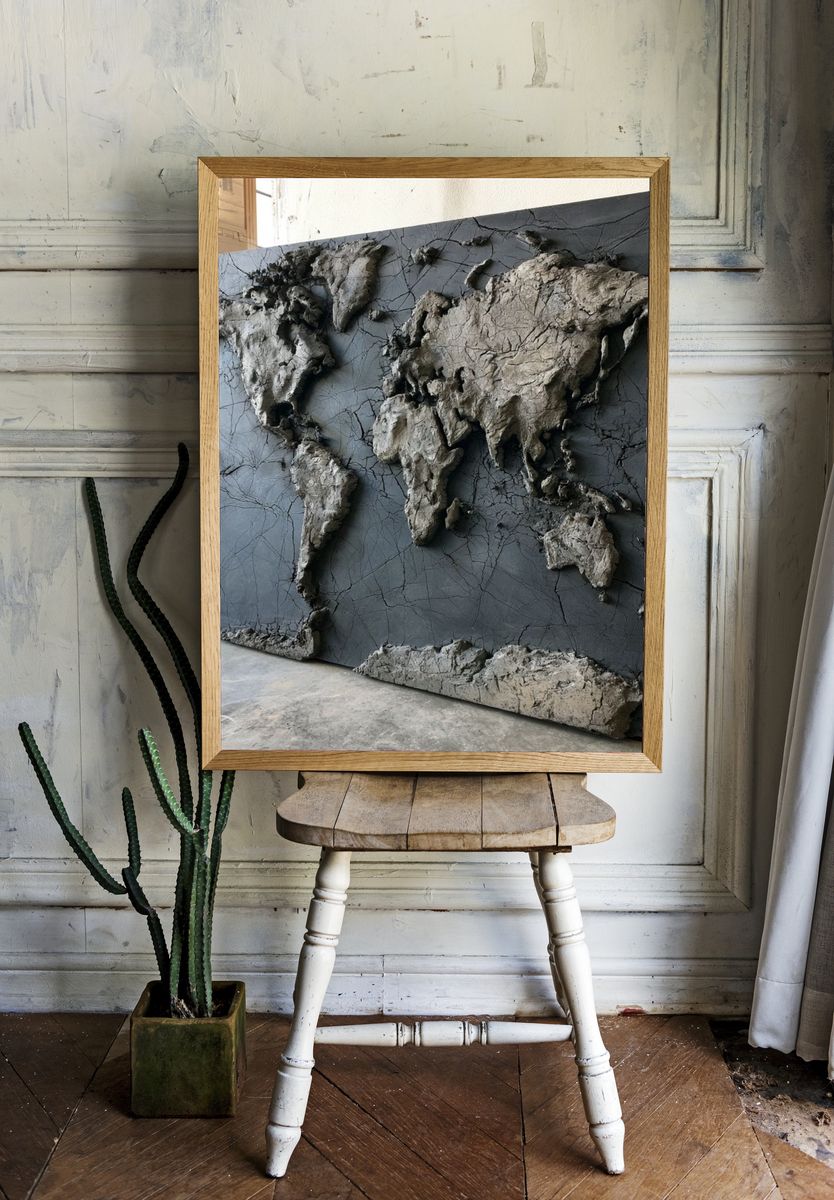 Textured World Map Contemporary Print. — room view 1