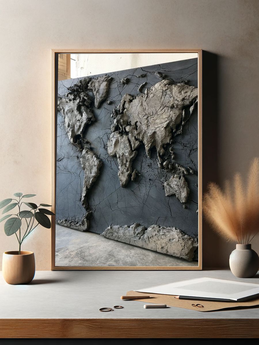 Textured World Map Contemporary Print. — room view 2