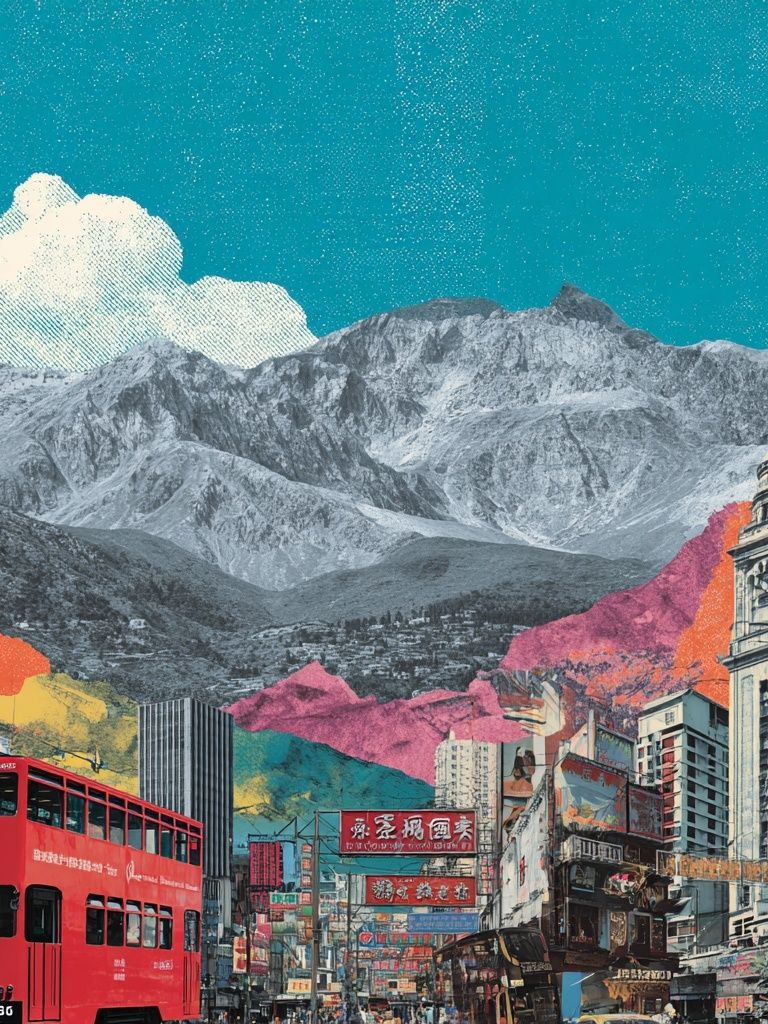Hong Kong Collage Travel Poster. poster — maps-travel art