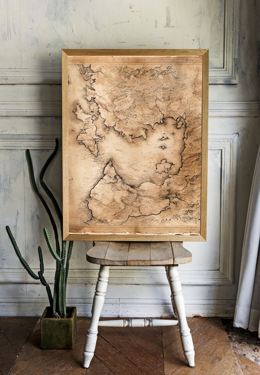 Antique Fantasy Coastline Map Print. room preview
