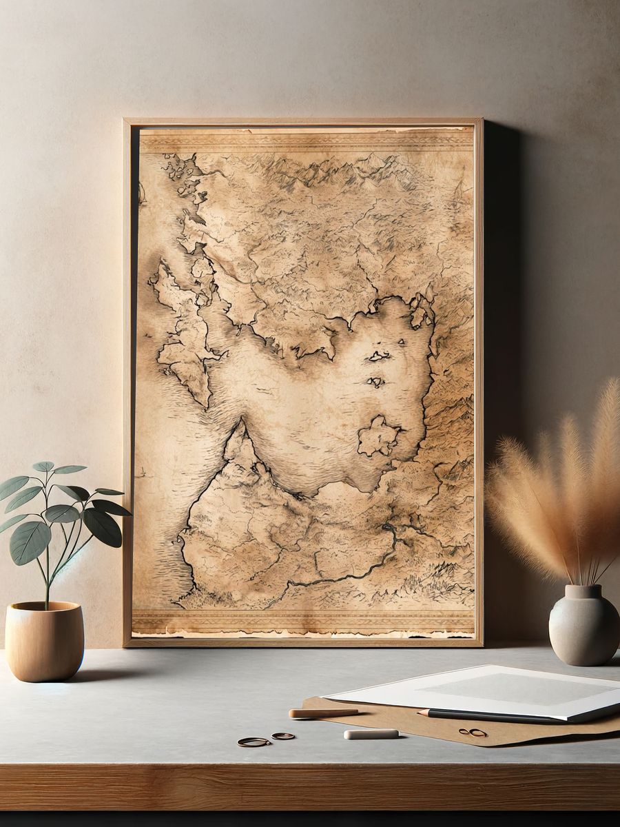 Antique Fantasy Coastline Map Print. — room view 2