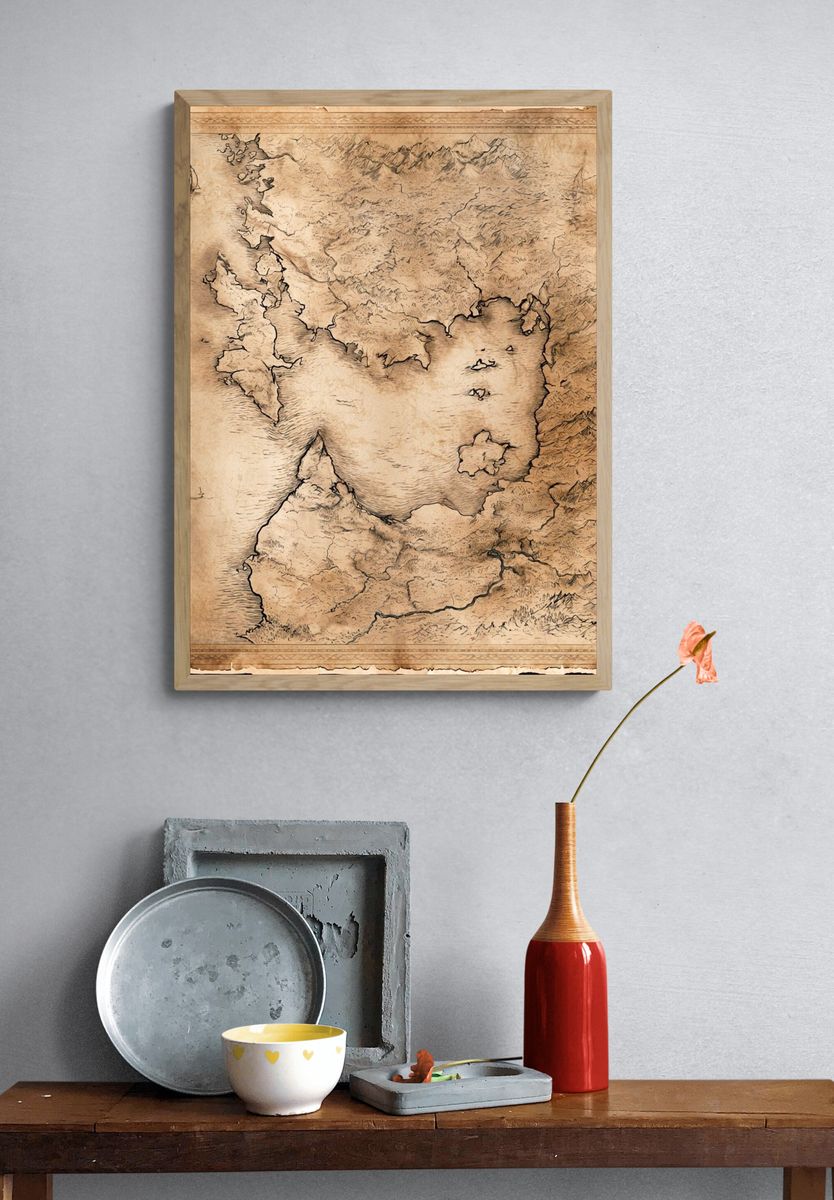 Antique Fantasy Coastline Map Print. — room view 3