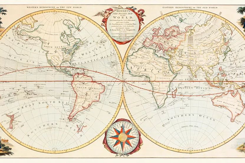 Bowles's new pocket map world. poster — maps-travel art
