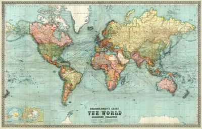 Bartholomew's chart world Mercator's projection. poster