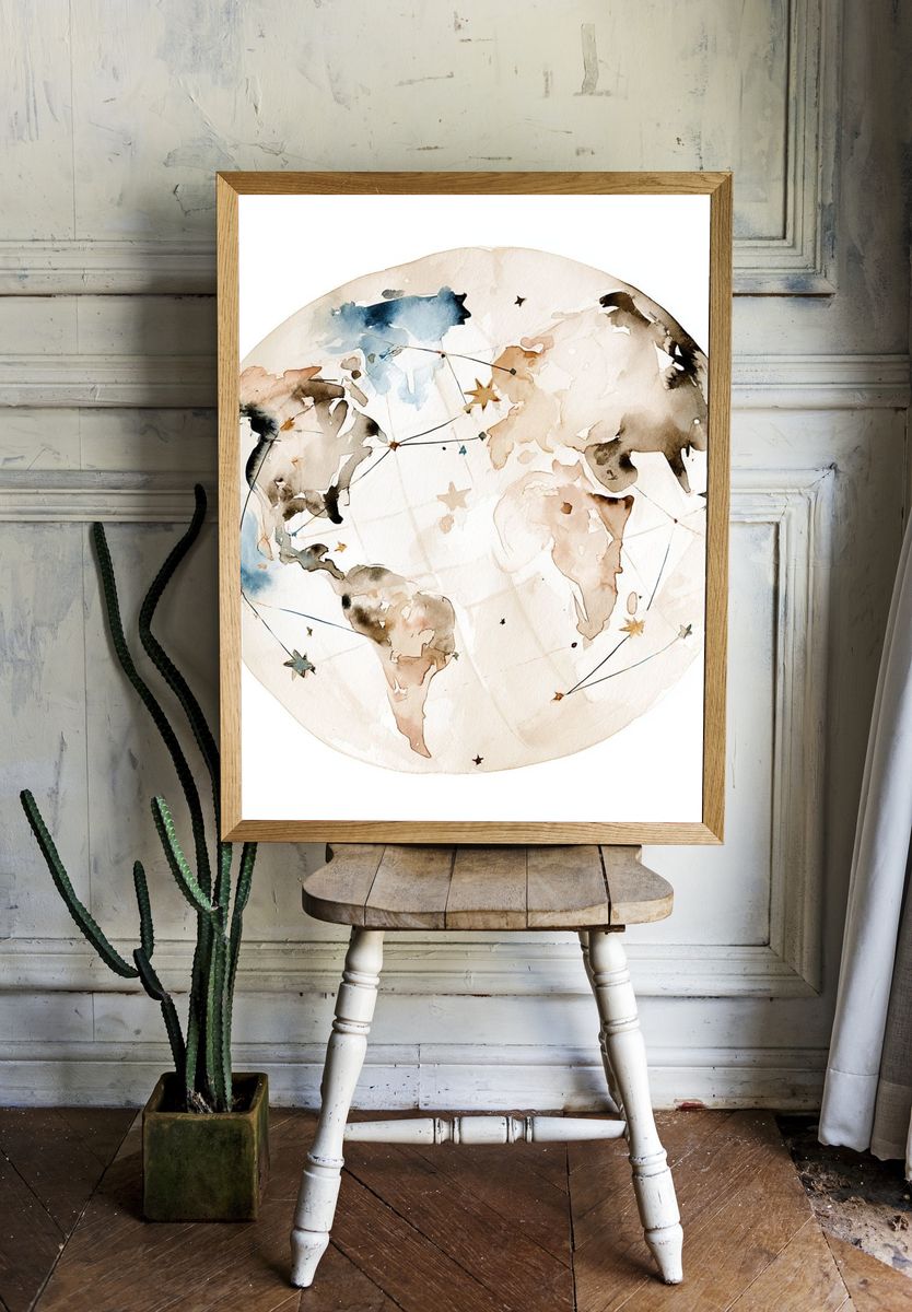 Watercolor World Map Poster. — room view 1