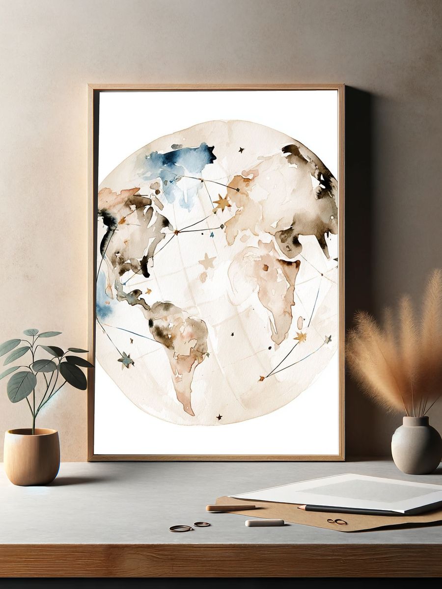 Watercolor World Map Poster. — room view 2
