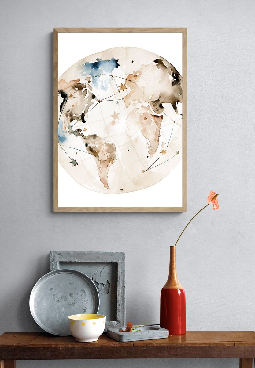 Watercolor World Map Poster. — room view 3