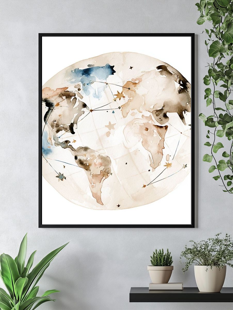 Watercolor World Map Poster. — room view 4