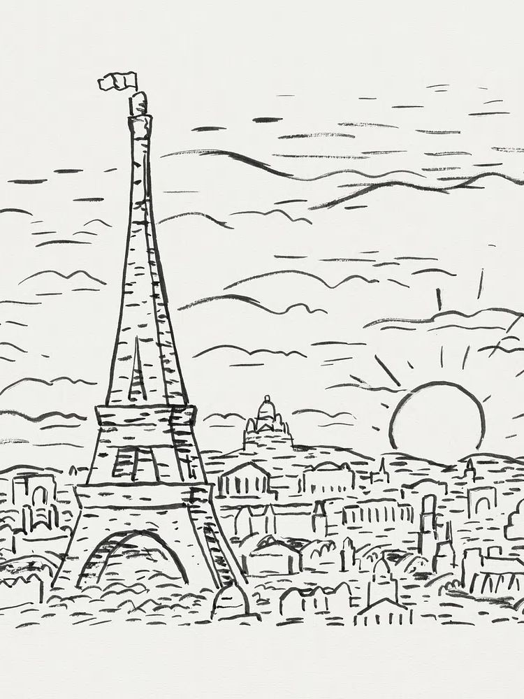 View of the Eiffel Tower in Paris (ca. 1891–1941). poster — maps-travel art