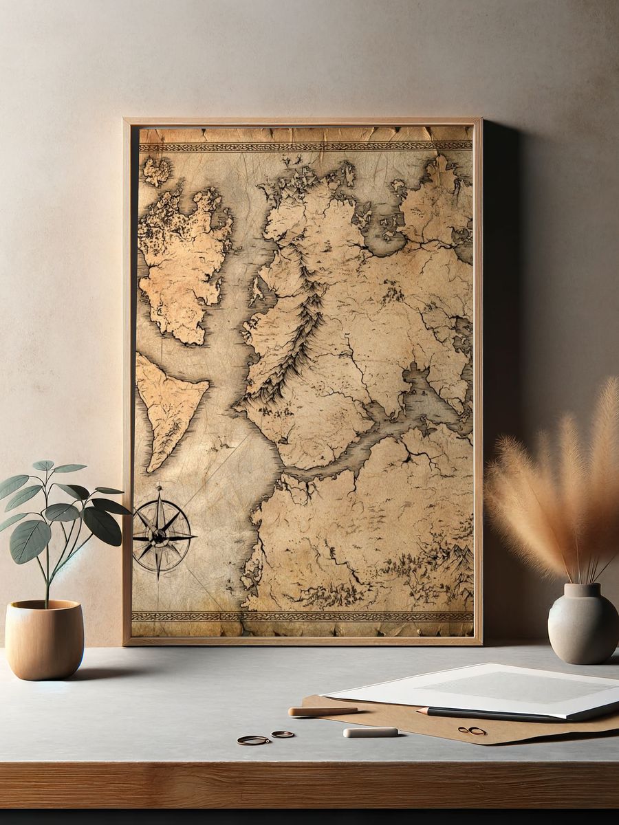 Antique Fantasy Map Vintage Print. — room view 2