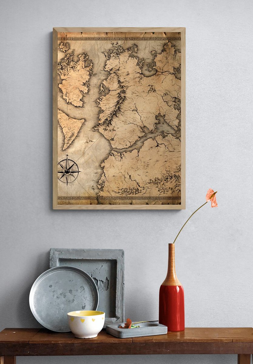Antique Fantasy Map Vintage Print. — room view 3