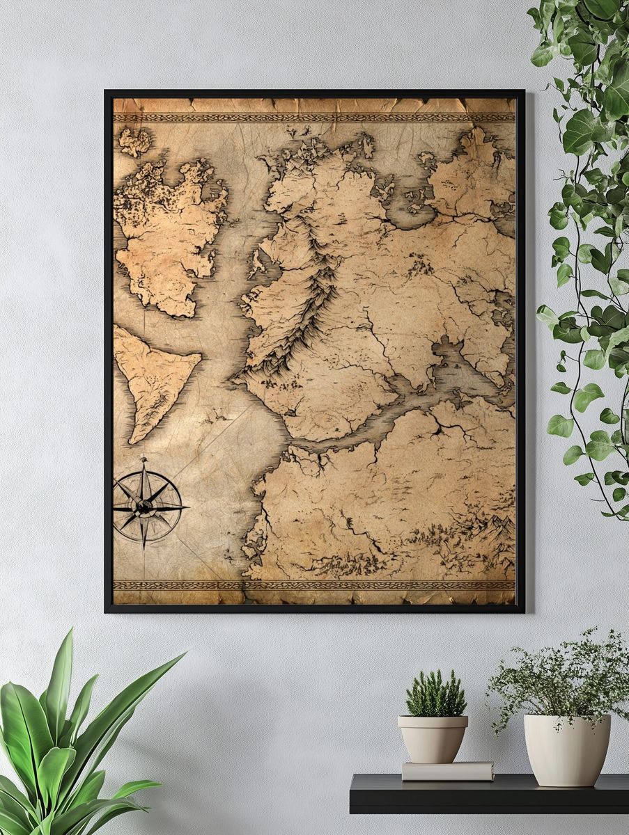Antique Fantasy Map Vintage Print. — room view 4