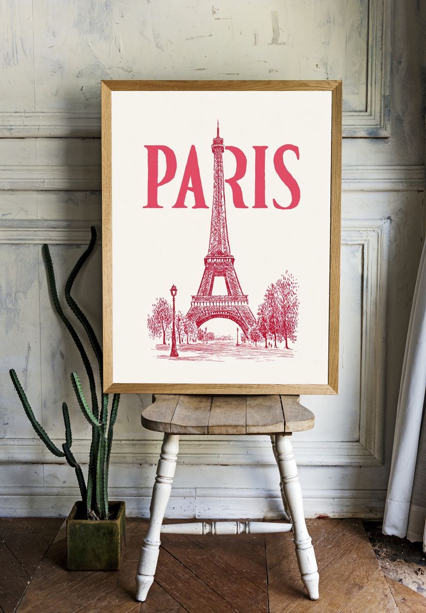 Paris Eiffel Tower Vintage Print. room preview