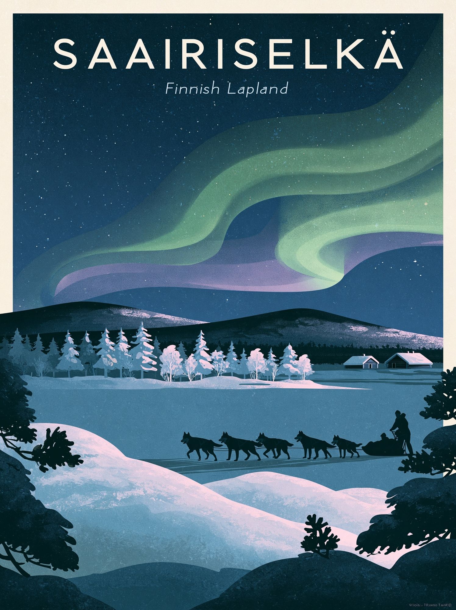Saariselkä Northern Lights Travel Poster. poster detail