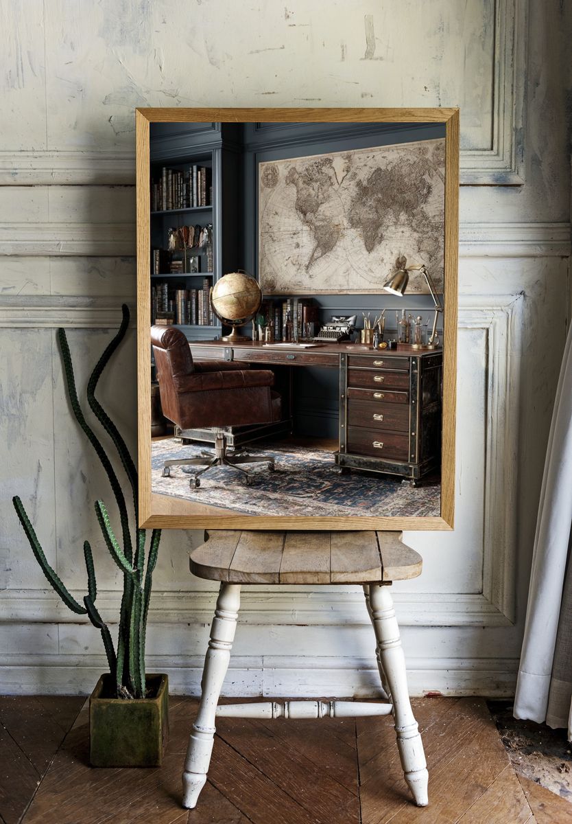 Antique World Map Vintage Print. — room view 1