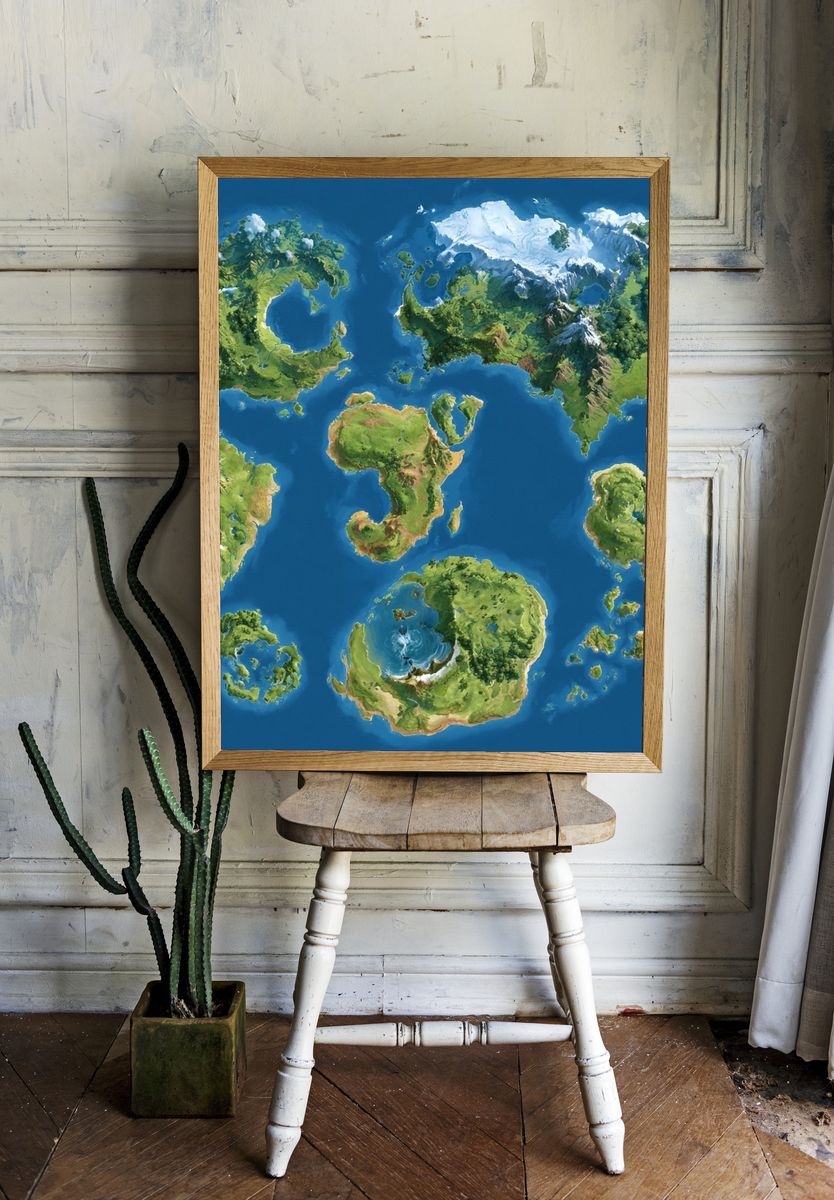 Fantasy World Map Illustration Poster. — room view 1