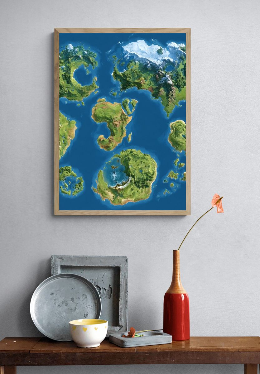 Fantasy World Map Illustration Poster. — room view 3