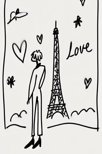 Paris Love Line Art Poster. poster detail