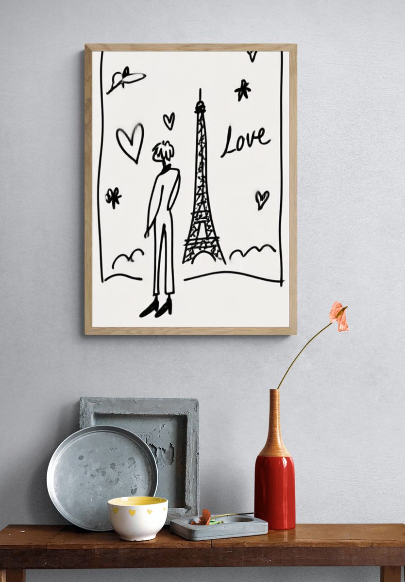 Paris Love Line Art Poster. — room view 3