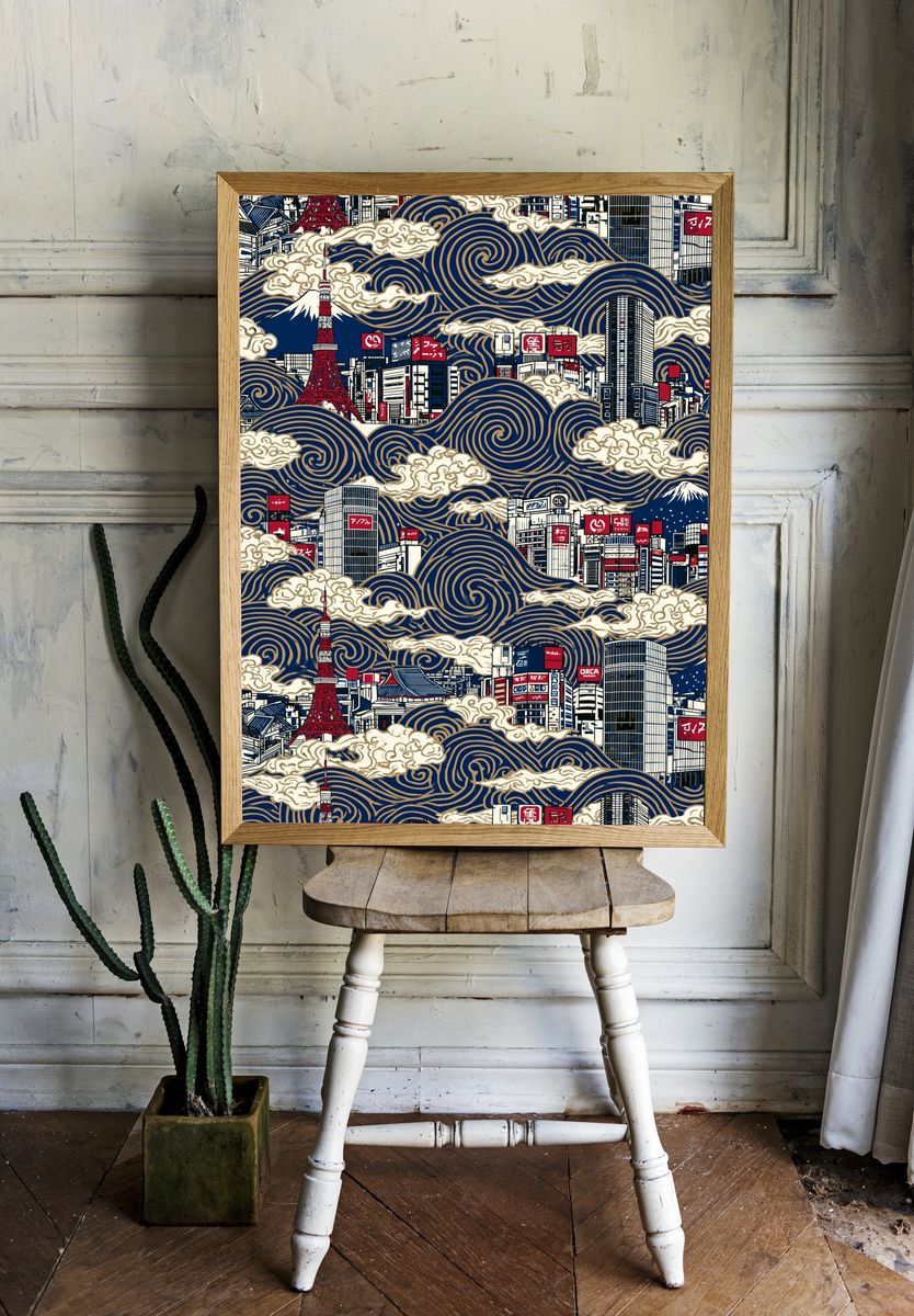 Tokyo Skyline Wave Print. — room view 1