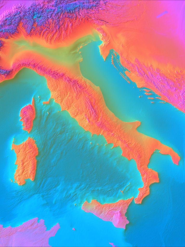 Italy Topographic Neon Poster. poster — maps-travel art